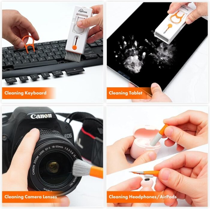 11-in-1 Keyboard Cleaning Kit, Laptop Cleaning Kit Keyboard Brush Cleaner Electronics Cleaner for Cell Phone/Earbuds/Camera Lens/Computer with Multifunctional Cleaning Tool (Orange) - Image 2
