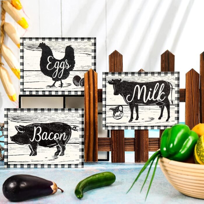 Jetec 3 Pieces Farmhouse Kitchen Signs Cow Rooster and Pig Decors 7.9 x 5.9 Inch Rustic Wooden Signs Country Wall Decorations for Kitchen Wall Decor and Home Decor - Image 4