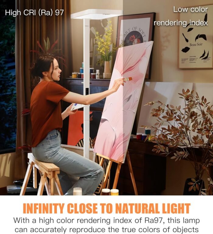 Motion Sensor Floor Lamp - Modern 100W Full-Spectrum Standing Lamp for Bedroom, Living Room & Office - Minimalist Industrial Design, 36000+h Lifetime, 95000LM, 4000K, White Floor Lamp - Image 6