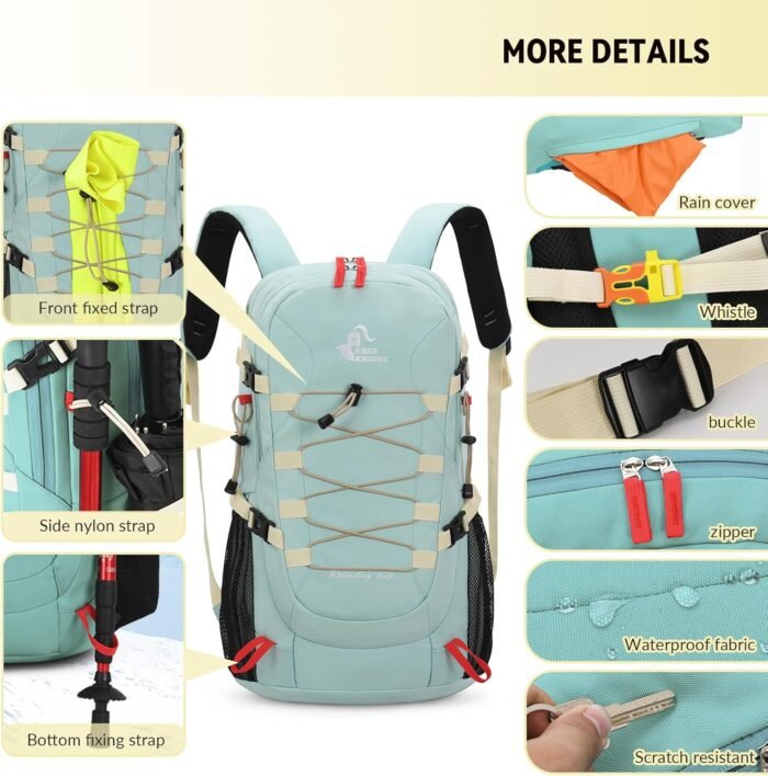 Bseash 40L Waterproof Hiking Backpack with Rain Cover, Outdoor Sport Travel Bag Daypack for Camping Climbing Skiing Cycling (Black) - Image 4