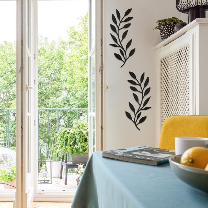 2 Pieces Metal Tree Leaf Wall Decor Vine Olive Branch Leaf Wall Art Wrought Iron Scroll Above The Bed, Living Room, Outdoor Decoration (Black) - Image 5