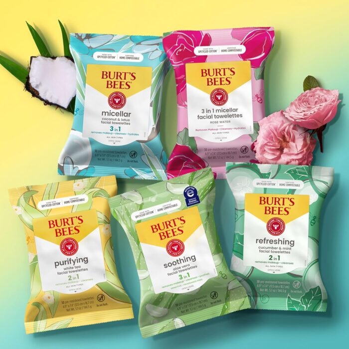 Burt's Bees Stocking Stuffers, Coconut & Lotus Face Wipes, for All Skin Types, Micellar Makeup Remover & Facial Cleansing Towelettes, Skin Care Christmas Gifts, 30 Ct. (3-Pack) - Image 14