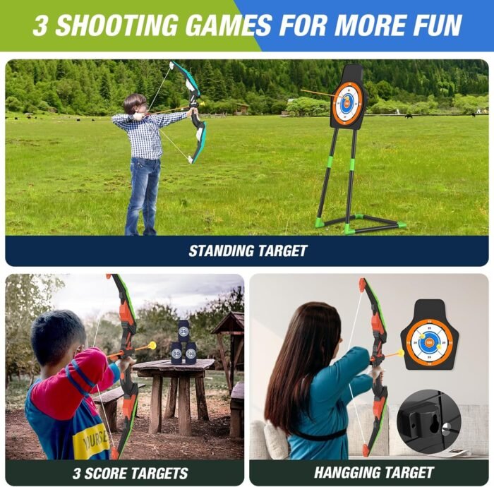 2 Pack Bow and Arrow for Kids, LED Light Up Archery Set with 24 Suction Cup Arrows, 1 Standing Target, 6 Score Targets & 2 Quiver, Indoor Outdoor Sport Gifts for Boys Girls Ages 4-12 - Image 2