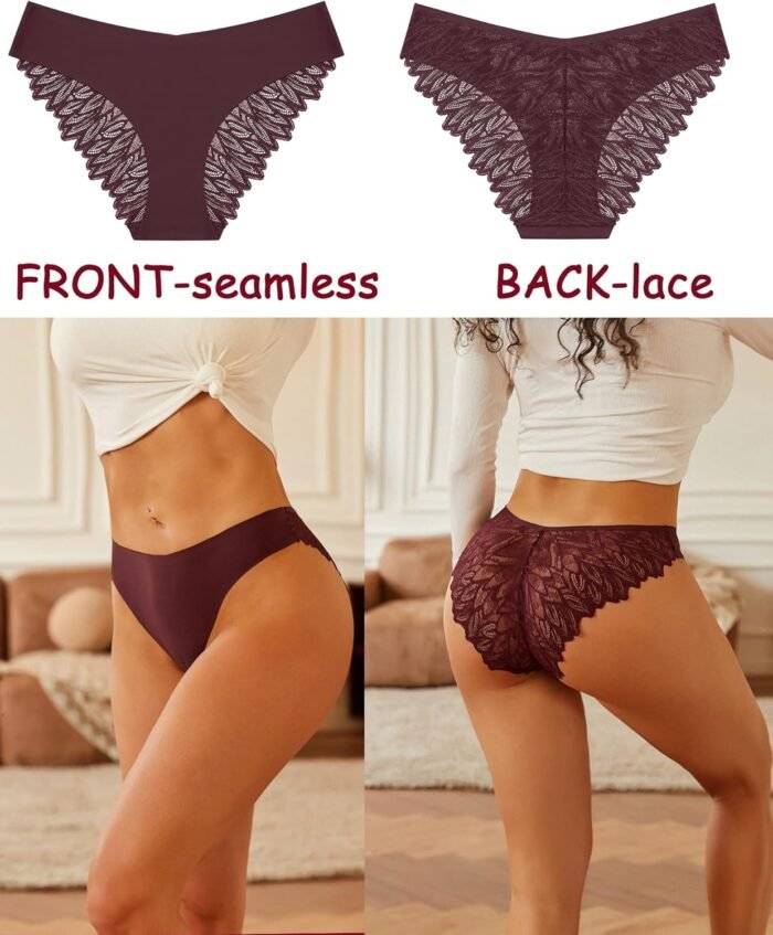 Sth Big Cheeky Underwear for Women Lace No Show Bikini Soft Breathe Seamless Panties Ladies Sexy Hipster Set 6 Pack - Image 2