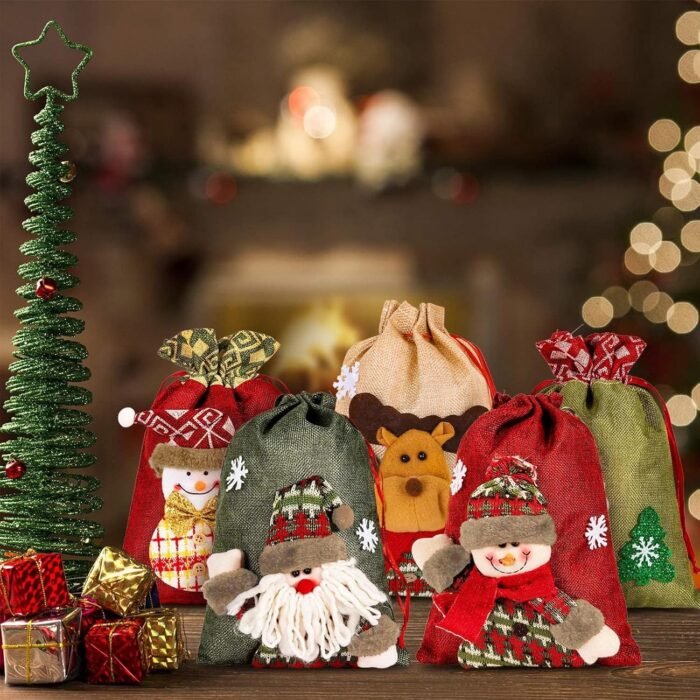 Whaline Drawstring Christmas Doll Bags, 3D Xmas Gift Bags, Christmas Wrapping Bags, Xmas Goodie Bags, Snowman Red Treat Pouch Bags, Sack Stockings, Party Favor Bags, 8 x 11in, 8 x 12in (5 Pack) - Image 4
