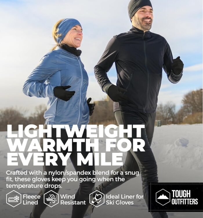 Tough Outdoors Running Gloves for Men & Women - Winter Glove Liners & Touchscreen Gloves - Lightweight Gloves & Hiking Gloves - Image 2
