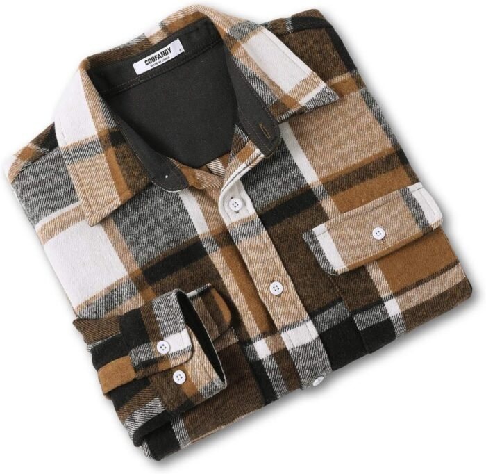 COOFANDY Men's Flannel Shirts Long Sleeve Cotton Plaid Shirt Jacket Casual Button Down Shirt with Pockets - Image 8