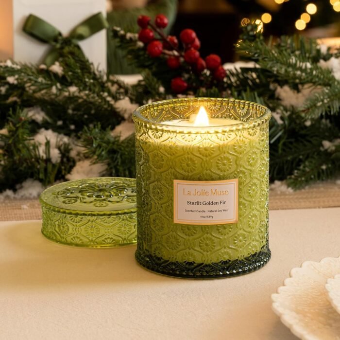 LA JOLIE MUSE Fir & Cedarwood Candle, Christmas Candles for Home Scented, Holiday Candle Gifts for Women&Men, Large Wood Wicked Scented Candle, Long Burning Time, Starlit Golden Fir, 19oz - Image 2