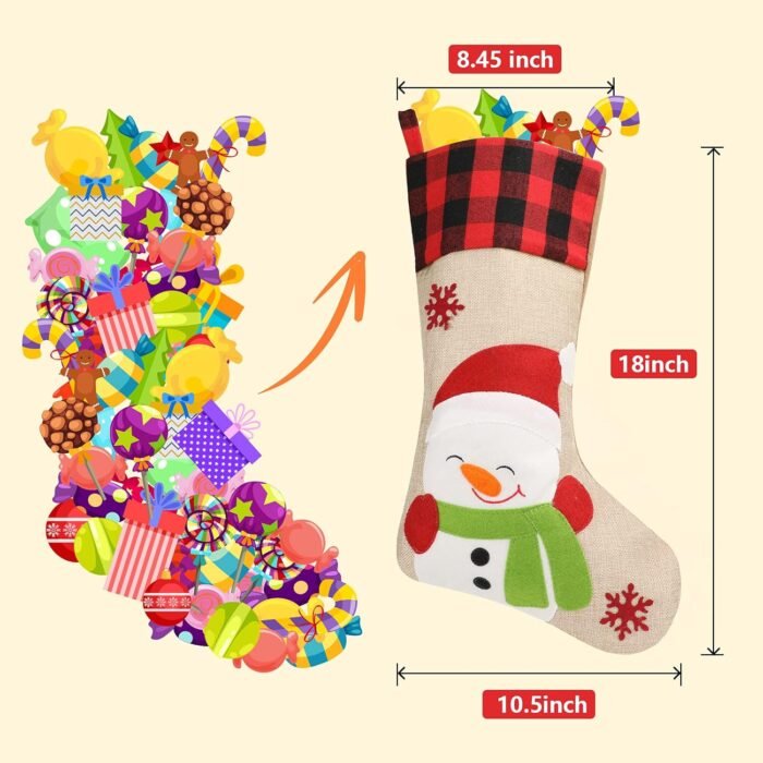 GoldFlower Christmas Stockings 5 Pack, 18'' Large Christmas Stockings with Santa Snowman Gnomes Pattern,Classic Buffalo Plaid Cuff,Xmas Ornaments for Family Stairs Fireplace Tree Hanging 5 - Image 4