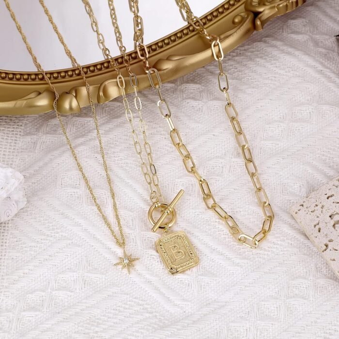 MJartoria Layered Initial Necklaces for Women Trendy, 14K Gold Plated Simple Star Choker Square Letter Pendant Necklace, Paperclip Chain Necklace, Gold Necklaces Jewelry Gifts - Image 8