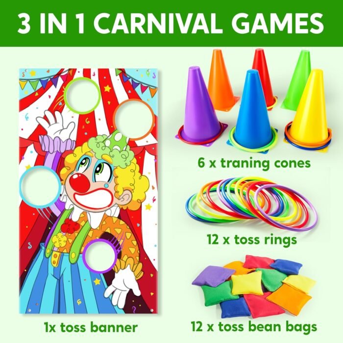 JOYIN 31PCS 3 in 1 Carnival Games, Easter Ring Toss Yard Game Set, Bean Bags, Cones - Outdoor Toys for Toddlers & Kids, Children's Indoor Play, Family Fun Games, Kids Party Cornhole Set, Lawn Games - Image 2