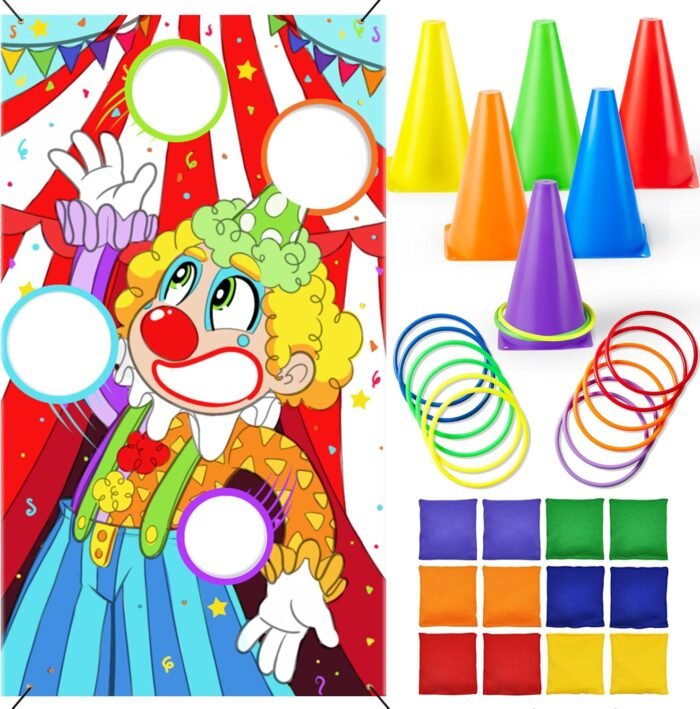 JOYIN 31PCS 3 in 1 Carnival Games, Easter Ring Toss Yard Game Set, Bean Bags, Cones - Outdoor Toys for Toddlers & Kids, Children's Indoor Play, Family Fun Games, Kids Party Cornhole Set, Lawn Games