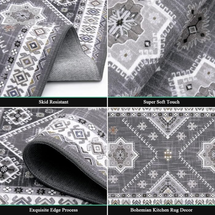 HEBE Boho Kitchen Rug Sets 3 Piece with Runner Non Slip Kitchen Rugs and Mats Washable Kitchen Mats for Floor Thick Kitchen Floor Mat Carpet Runner Rugs for Hallway Laundry Holiday Decor - Image 4
