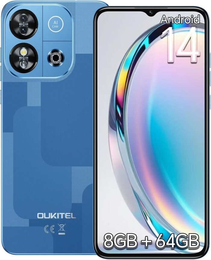 OUKITEL C57S Cell Phone Android 14 Smartphones - 8GB RAM 64/128GB ROM Mobile Phones, 6.52 inch HD+, 4300 mAh Smartphone for Teenagers, Octa-core, 13 MP + 5 MP Cell Phones Dual SIM 4G T-Mobile Phone