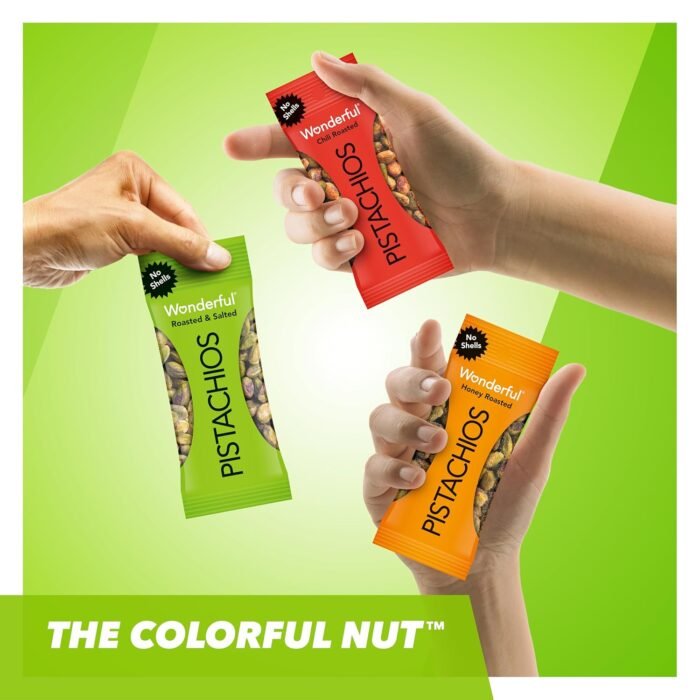 Wonderful Pistachios No Shells, 3 Flavors Mixed Variety Pack of 9 (0.75 Ounce), Roasted & Salted Nuts (4), Chili Roasted (3), Honey Roasted (2), Protein Snacks, Stocking Stuffers , Individually Wrapped Healthy Snacks - Image 5