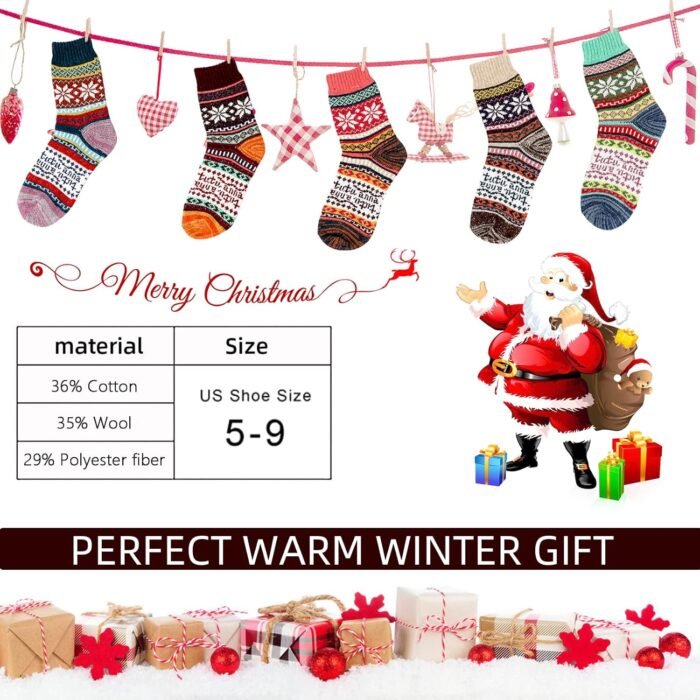 Wool Socks for Women, 5 Pairs Winter Socks for Women, Warm Socks for Women, Thermal Socks for Women Gifts Socks Women - Image 4