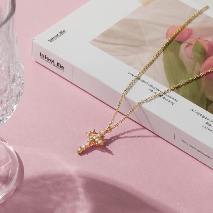Tewiky Diamond Cross Necklace for women-Dainty 14k Gold Cubic Zirconia Pendant Necklaces Simple Gold Cross Pendant Necklace Cute Tiny Gold Jewelry - Image 7