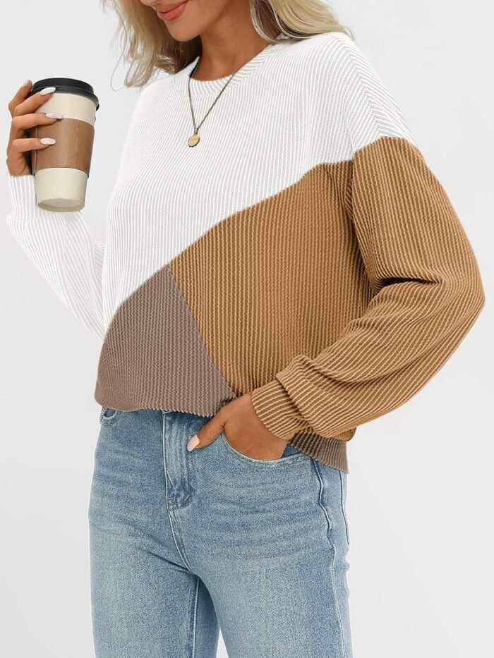 AUTOMET Womens Color Block Long Sleeve Top Crewneck Shirt 2024 - Image 4