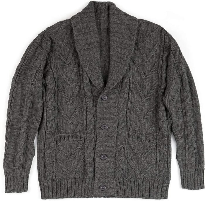 Irish Aran Men's Bulky Knit Button Down Sweater with Shawl Collar & Pockets in Alpaca Wool Blend - Image 3