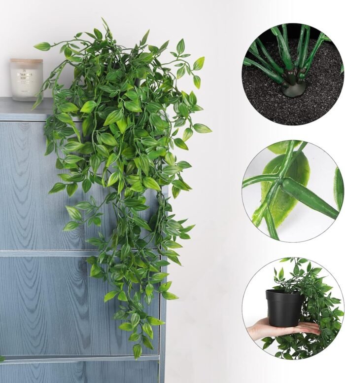 Whonline Fake Hanging Plants, Artificial Small Potted Plants for Indoor Outdoor Aesthetic Office Living Room Shelf Decor (1 Pack) - Image 7