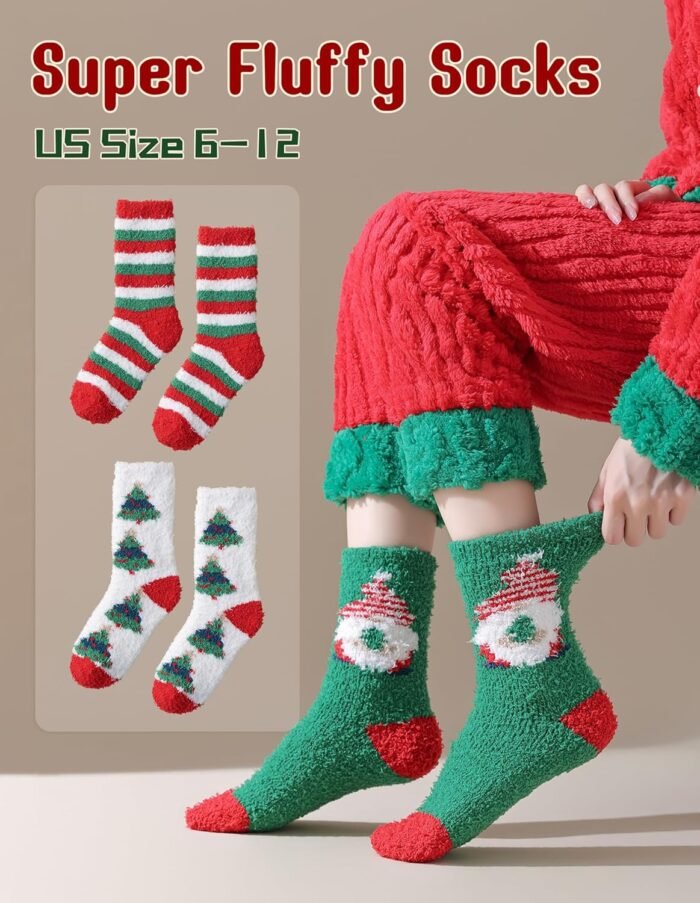 Super Thick Christmas Fuzzy Socks for Women Girls Men Christmas Gifts Stocking Stuffers Fluffy Cozy Aloe Socks Thermal Winter Warm Funny Crazy Cute Holiday Slipper Socks - Image 5