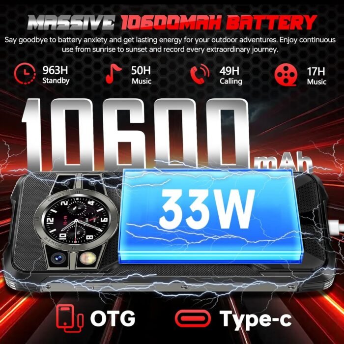 CUBOT King Kong 9 Rugged Phone Unlocked Android 14-24GB RAM+512GB ROM Cell Phone, 10600mAh(33W) Battery, 100MP Camera Smartphone, 6.58''FHD+120Hz Dual Screen, G99/4G Dual SIM/IP68/IP69K/NFC/GPS - Image 3