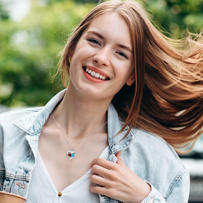 BlingGem Heart Necklaces for Women, 925 Sterling Silver Necklace for Women, Birthstone Necklace for Women, Jewelry for Women with 2 Birthstones, Women’s Jewelry Diamond Customized Pendant Necklace, Jewelry Gifts for Women Wife Mom Friend Her Sister - Image 6