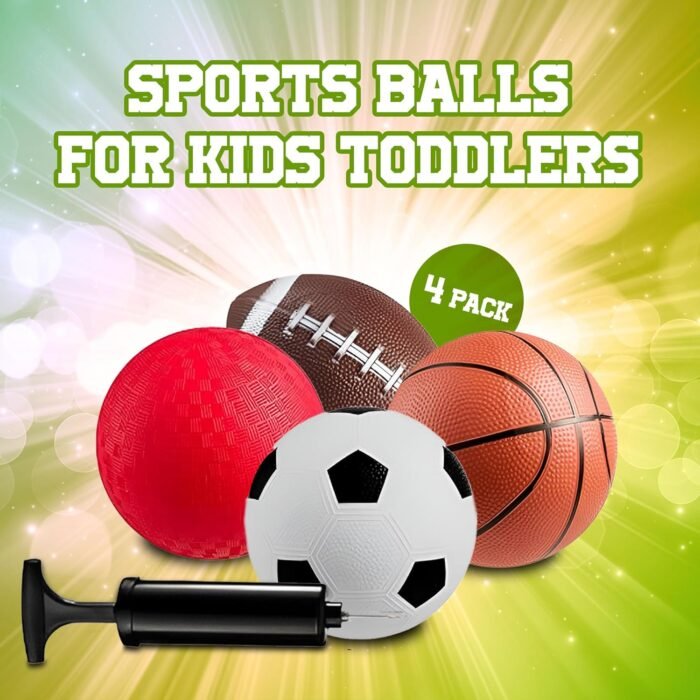 Bedwina Sports Balls for Kids & Toddlers - (Pack of 4) 5-inch Sports Balls Set Includes Football, Small Soccer Ball, Basketball, and Playground Balls, Fun Indoors & Outdoor Toys (Hand Pump Included) - Image 2