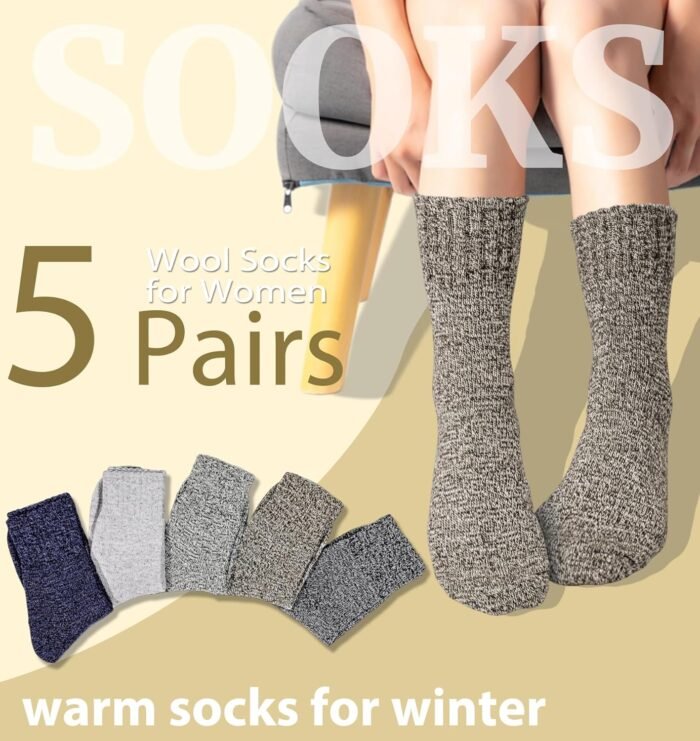 YSense 5 Pairs Womens Wool Socks Thick Knit Warm Winter Socks Cozy Comfy Socks Gifts for Women - Image 3