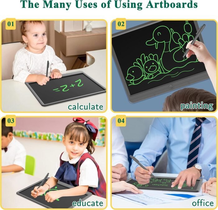 TUGAU LCD Writing Tablet 15 Inch, Erasable Electronic Writing Pad, Large Doodle Board, Portable Drawing Tablet Gift for Kids & Adults, Digital Paper Handwriting Pad for Business Office Homeschool - Image 10