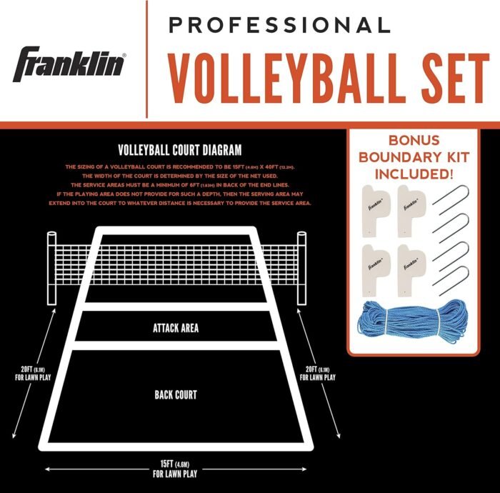 Franklin Sports Outdoor Volleyball Net Sets - Beach + Backyard Portable Volleyball Net with Poles - Complete Outdoor Volleyball Sets with Net + Volleyball Included - Image 4