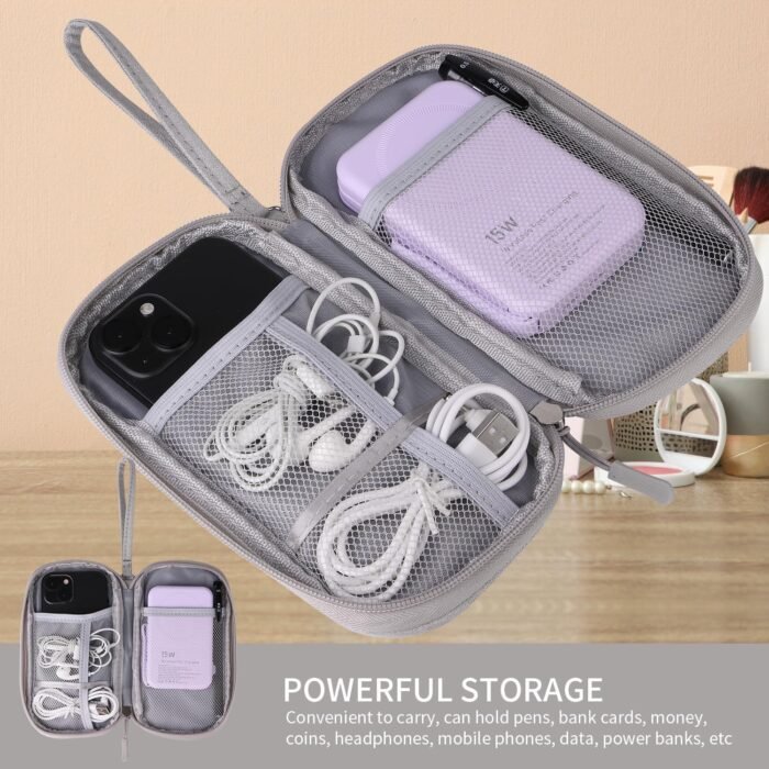 Travel Cable Organizer,Electronics Accessories Organizer Bag,Electronic Organizer Travel Universal Cable Organizer Electronics Accessories Bag for Charger, Phone, memory card,Travel Gadget Bag (Grey) - Image 3