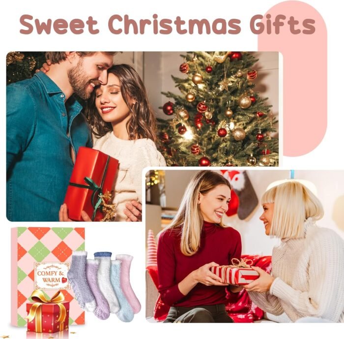 Stocking Stuffers for Women Fuzzy Socks - Christmas Gifts for Mom Soft Fluffy Sock Slipper Gifts for Teen Girls Her - Image 2