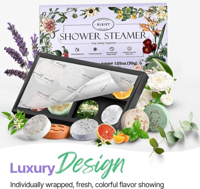 Shower Steamers Aromatherapy BLRIET 8 Pack Gifts for Women, Men, Mom, Teen Lavender Natural Essential Oil Home Spa Self Care Relaxation Stress Relief Shower Bombs Birthday Gifts Stocking Stuffers - Image 4