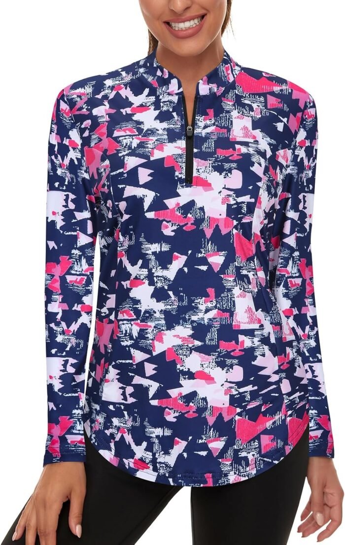 Misyula Womens Golf Shirts 1/4 Zip Sun Protection Quick Dry Tennis Running Athletic Workout Tops