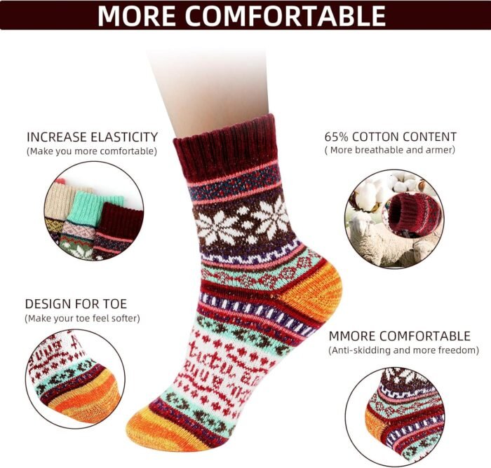 Wool Socks for Women, 5 Pairs Winter Socks for Women, Warm Socks for Women, Thermal Socks for Women Gifts Socks Women - Image 2