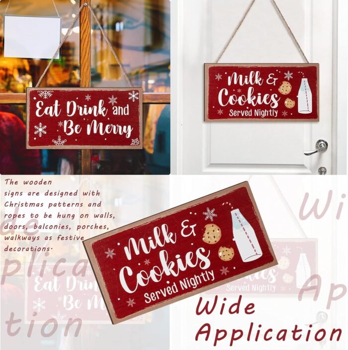 Blulu Christmas Hanging Wooden Sign Eat Drink and Be Merry Sign Milk and Cookies Sign Merry Christmas Wall Decor Rustic Gingerbread Decor for Kitchen, Coffee Bar, Indoor or Outdoor Decorations - Image 3