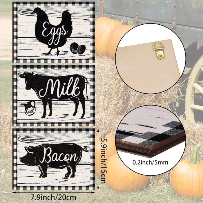 Jetec 3 Pieces Farmhouse Kitchen Signs Cow Rooster and Pig Decors 7.9 x 5.9 Inch Rustic Wooden Signs Country Wall Decorations for Kitchen Wall Decor and Home Decor - Image 2