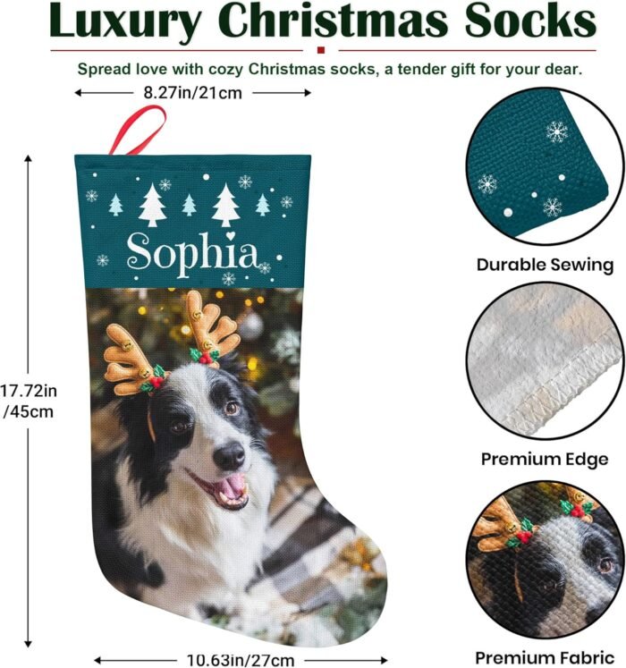 Easycosy Dog Christmas Stockings for 18.1" Personalized Pet Photo Name Custom Xmas Gifts Holiday Party Family Decoration - Image 5