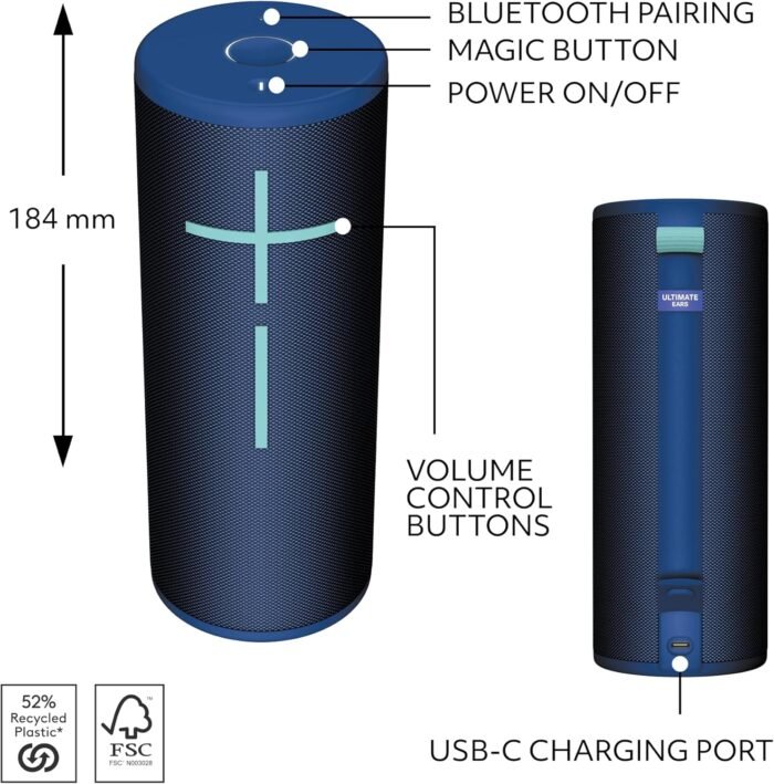 Ultimate Ears Boom 4 Portable Waterproof Bluetooth Speaker with 360-Degree, Bold, Immersive, Crystal-Clear Sound, Floating Speaker with 15-Hour Battery and 147ft (45m) Range - Blue - Image 6