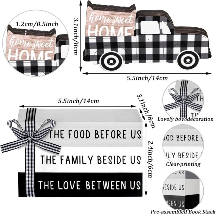 Farmhouse Tiered Tray Decor Wooden Home Sweet Home Truck Tiered Tray Decor Shelf Decorations Black and White Wooden Book Decor Rustic Truck Decor Sign for Window Shelf Desk and Home Decoration - Image 2