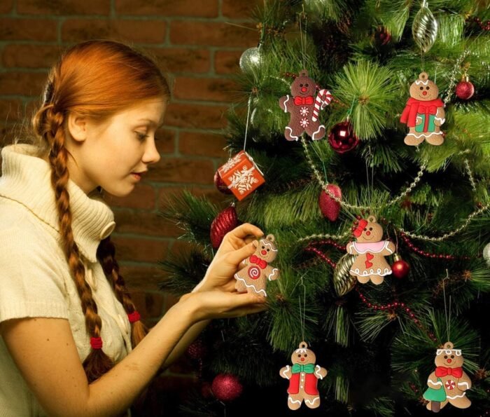 12pcs Gingerbread Man Ornaments for Christmas Tree, Assorted Gingerbread Figurines Ornaments, Christmas Tree Hanging Decorations, 3 Inch Tall - Image 3