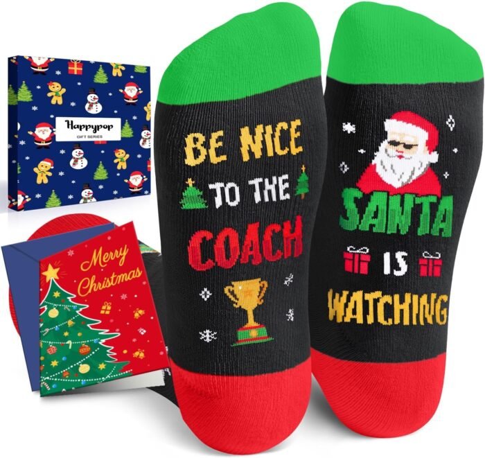 HAPPYPOP Christmas Gifts Stocking Socks For Men - Secret Santa Socks Xmas Stocking Stuffers For Him Dad Coach With Greeting Card