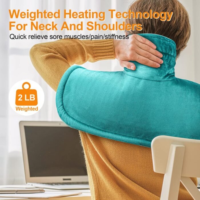Heating Pad for Neck and Shoulders and Back, Christmas Birthday Gifts for Women Mom Mother, Weighted Neck Heating Pad for Back Pain Relief, Heating Pads Large, 6 Heat Settings 4 Auto-Off,17"x23" Blue - Image 2