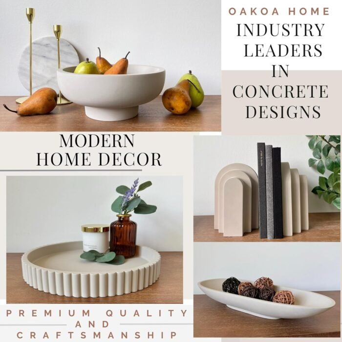 OAKOA Concrete Fruit Bowl for Kitchen Counter - Large Decorative Bowl for Home Decor - Modern Pedestal Bowl - Key Bowl for Entry Table - Footed Bowl - Entryway Bowl for Keys - Image 2