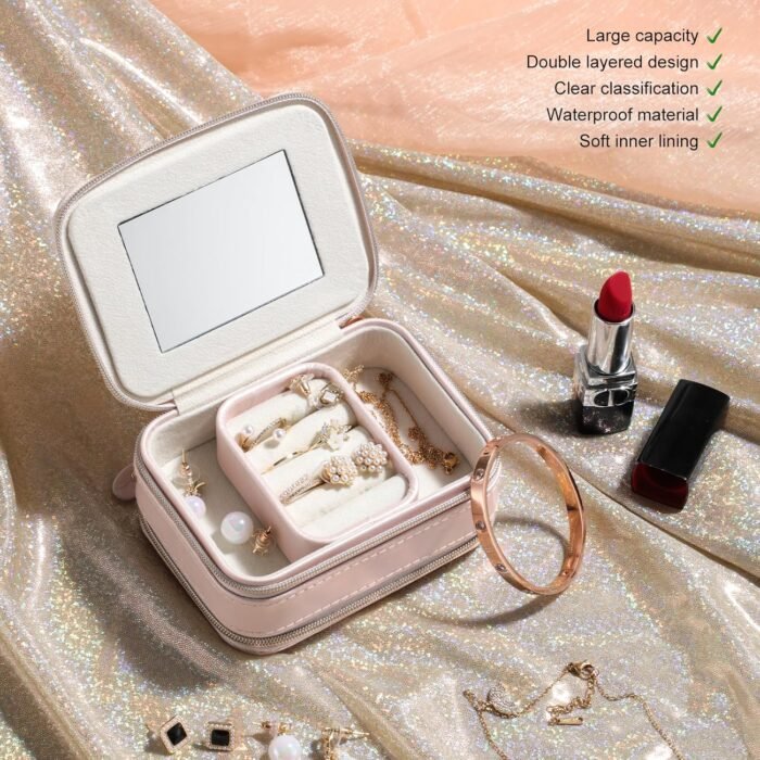 BS-MALL Travel Jewelry Box PU Leather Small Jewelry Organizer for Women Girls for Rings Earring Necklace Bracelet - Image 6