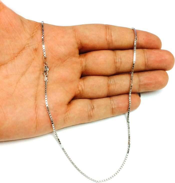 Jewelry Affairs 14k White Solid Gold Mirror Box Chain Necklace, 1.4mm - Image 5