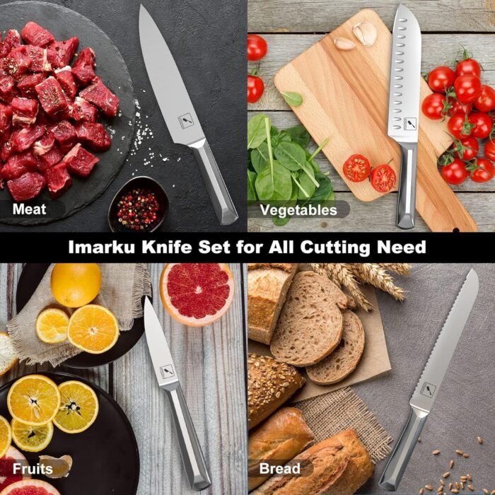 imarku Knife Set, 16 PCS High Carbon Japanese Stainless Steel Knife Sets for Kitchen with Block, Ultra Sharp Kitchen Knife Set with Sharpener Chef Knife Set, Dishwasher Safe, Christmas Gifts - Image 7