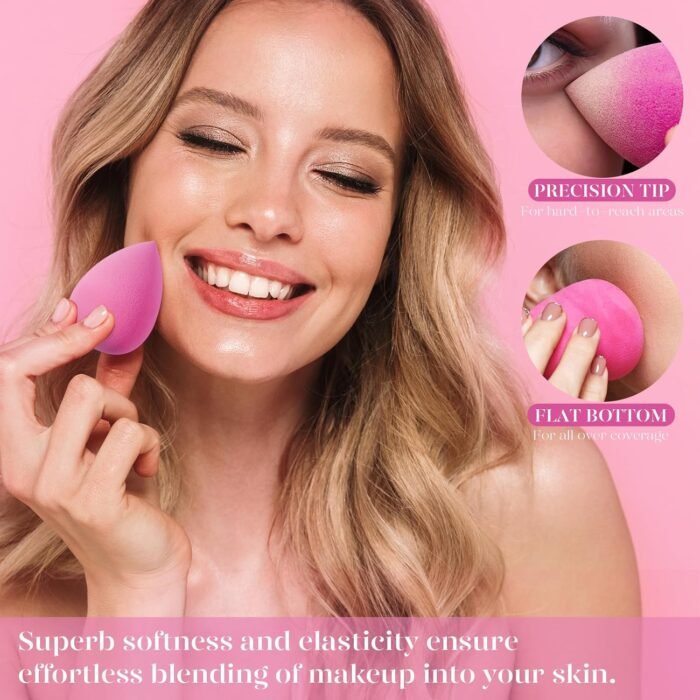 BEAKEY Super Soft Makeup Sponge Set of 6, Makeup Sponges for Foundation, Liquid, Cream and Powder, Pink Beauty Sponge for Blending, 0 Latex Blender, Christmas Stocking Stuffers for Adults - Image 4
