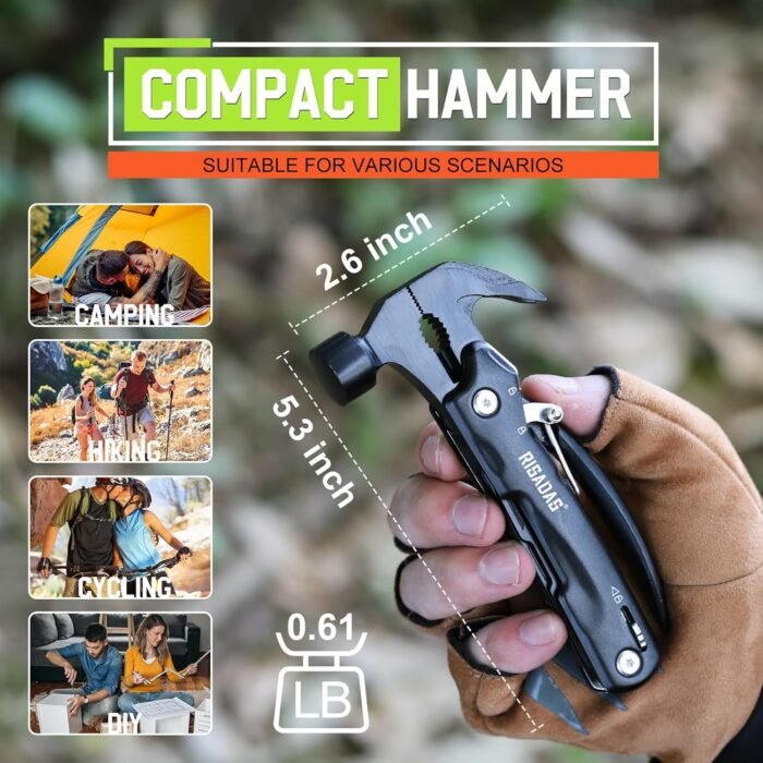 Stocking Stuffers for Men on Christmas - Gifts for Men, Mens Stocking Stuffers 2024 - Christmas Fathers Day Birthday Gifts for Men, Dad, Husband - Multitool Hammer for Camping, Hiking, Survival - Image 3